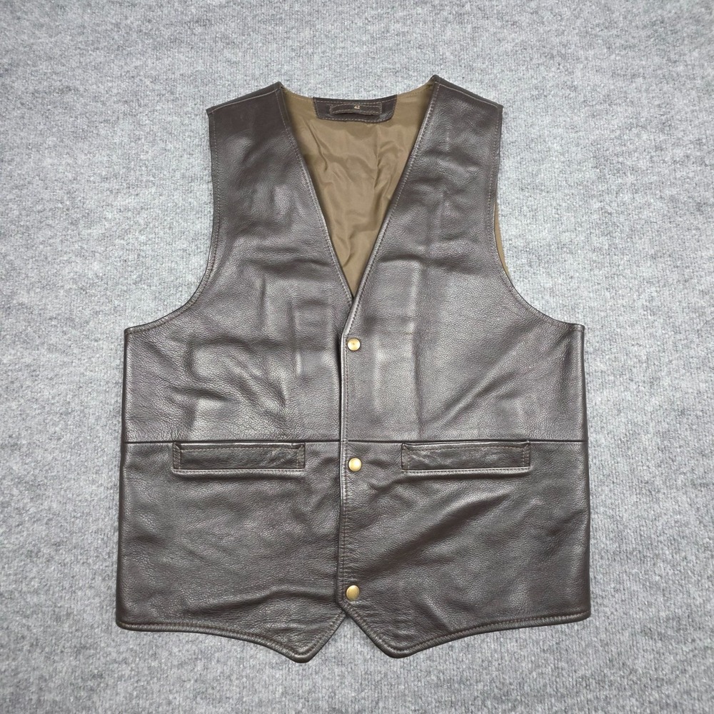 Coronado Leather Vest Men's 42 Black Snap Pockets Conceal Carry Lined